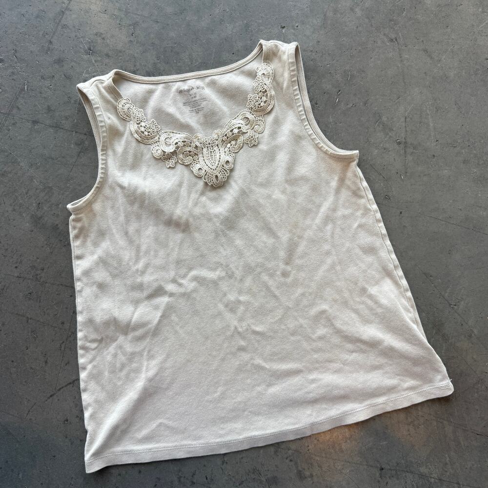 Vintage Y2k Light Beige Lace Neutral Tank Top Women's Small